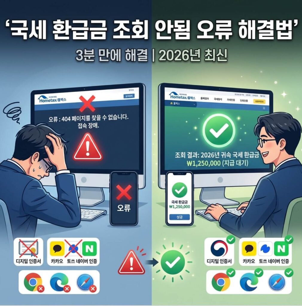 국세 환급금 조회 안됨 오류