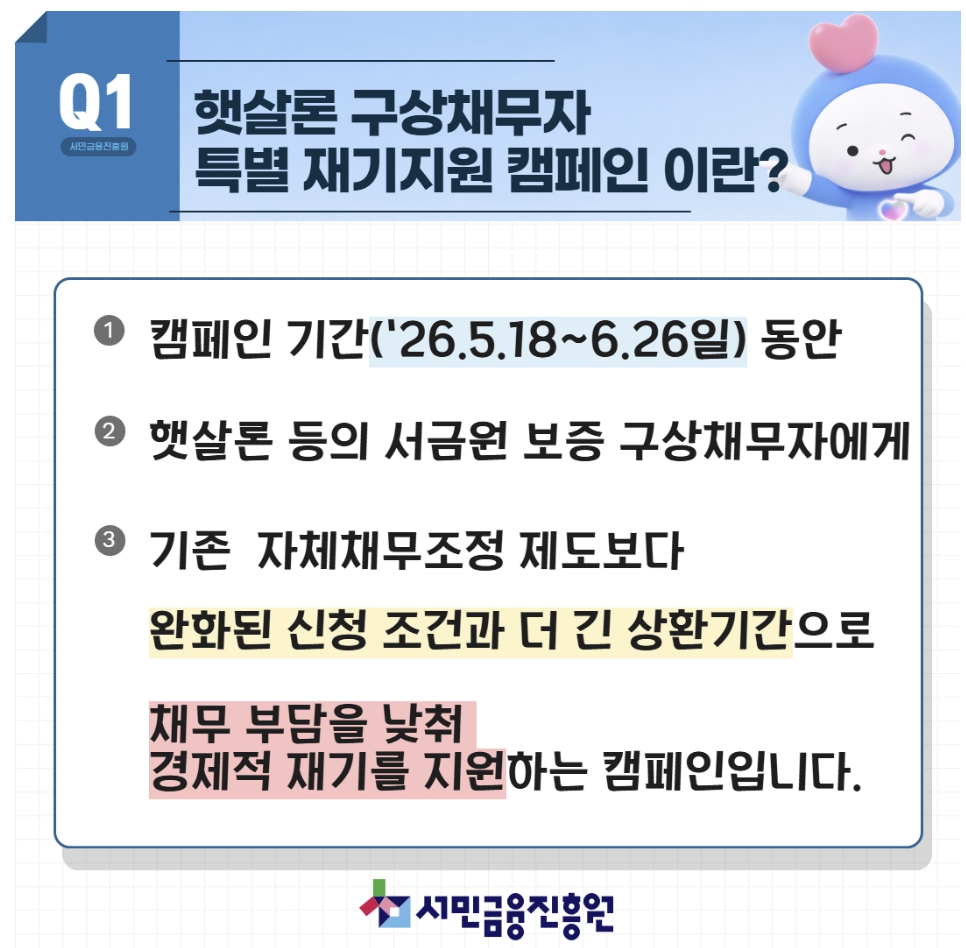 햇살론 구상채무자 특별재기지원