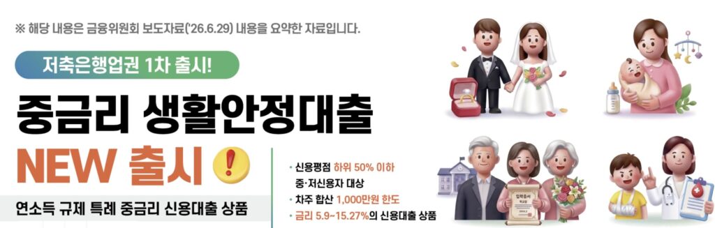 중금리 생활안정대출 취급 저축은행