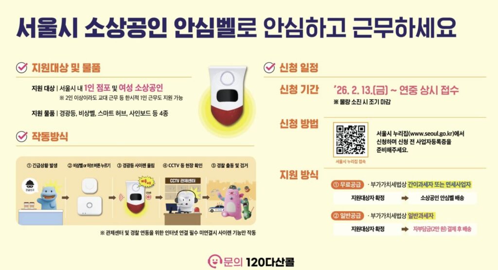 서울시 소상공인 안심벨 무료공급 신청방법